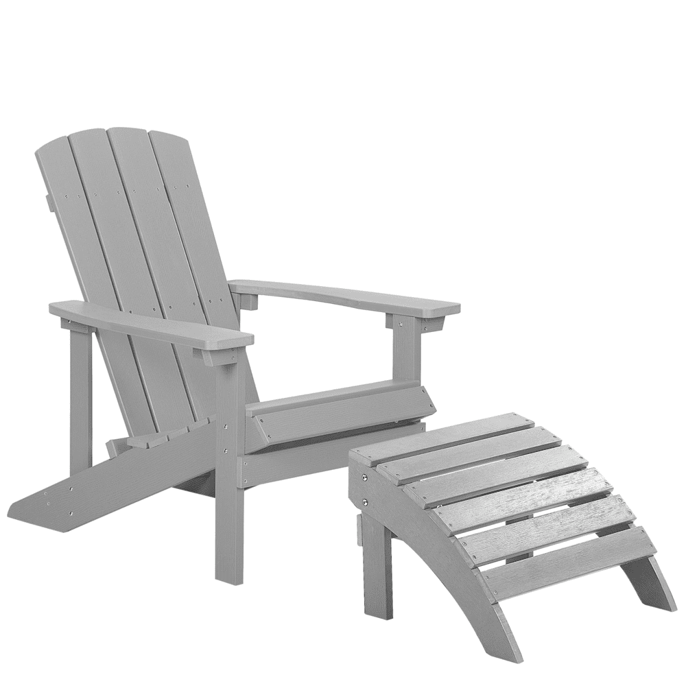 Beliani Záhradná stolička s podnožkou svetlosivá ADIRONDACK